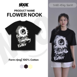 Áo thun in họa tiết hoa độc đáo form rộng NOOK màu đen 100% Cotton - A01