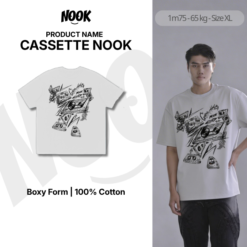 Áo thun tay ngắn CASSETTE NOOK màu trắng form rộng 100% Cotton - A12