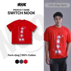 Áo thun tay ngắn SWITCH NOOK màu đen form rộng 100% Cotton - A08