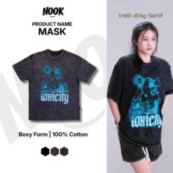 Áo thun tay ngắn MASK NOOK màu đen, nâu, xám form rộng 100% Cotton - A05