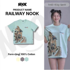 Áo thun tay ngắn RAILWAY NOOK TEE màu kem form rộng 100% Cotton A07